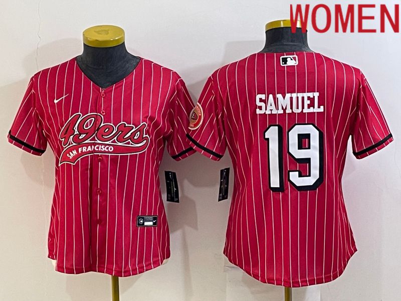 Women San Francisco 49ers 19 Samuel Red Stripe Nike Co branded NFL Jerseys1